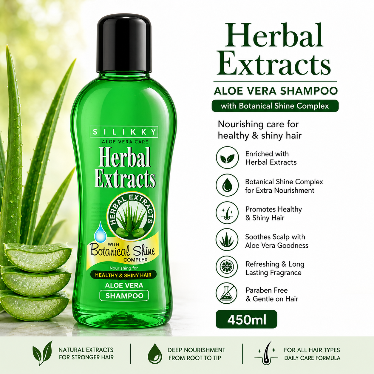 Sillkky Herbal Extracts Aloe Vera Shampoo  - 450Ml